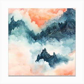 Watercolour Clouds Mountain Seamless Pattern Toile