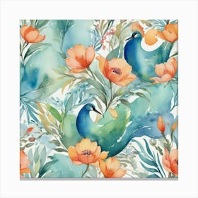 Watercolor Peacocks Canvas Print