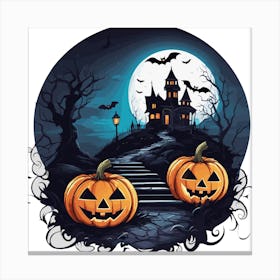 Halloween Pumpkins And Castle Canvas Print