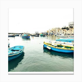 Fishing Boats In The Harbor Malta Canvas Print