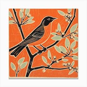 Retro Bird Lithograph Cedar Waxwing 3 Canvas Print