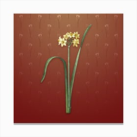 Vintage Cowslip Cupped Daffodil Botanical on Falu Red Pattern n.0666 Canvas Print