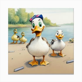 Ducks On The Beach Canvas Print