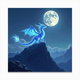 Crystal Dragon Glowing In The Moonlight On A Mountain Peak 1 Canvas Print