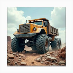 Gigantic Truck With Heavy Duty Tires Navigating Treacherous Rocky Terrain 1 Canvas Print