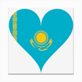 Kazakhstan Heart Love Flag Sun Sky Blue Nature Weave Pattern Heart Shaped Golden Eagle Canvas Print