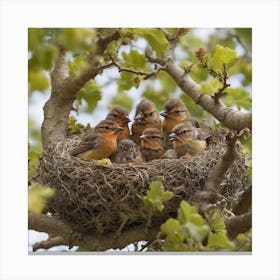 Robins In Nest Canvas Print