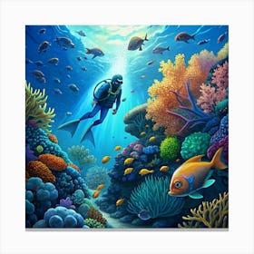 Scuba Diver Exploring A Vibrant Coral Reef 1 Canvas Print