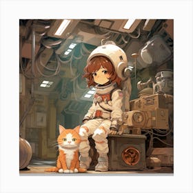 Cat And Girl In Space Canvas Print