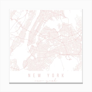 New York New York Light Pink Minimal Street Map Square Canvas Print