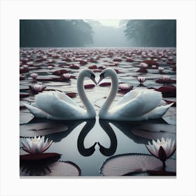 Swans In Water Canvas Print