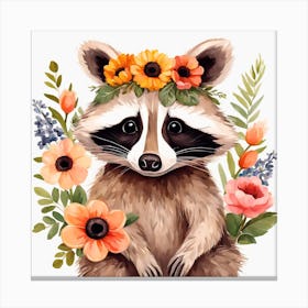 Floral Baby Racoon Nursery Illustration (47) Canvas Print