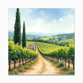 Sophisticated Watercolor Of An Italian Artist Painting A Scenic Vineyard Canvas Print