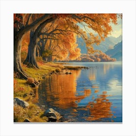 Autumn Trees By The Lake Canvas Print