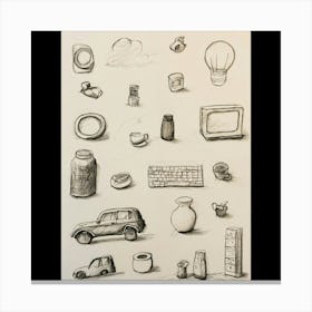 Pencil Drawing Of Objects Canvas Print