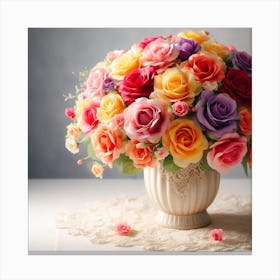 Colorful Roses In A Vase Canvas Print