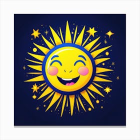 Lovely smiling sun on a blue gradient background 73 Canvas Print