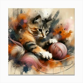 Cat Playing With Yarn Canvas Print