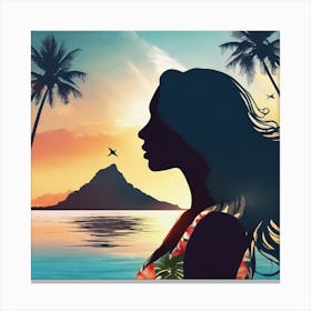 Silhouette Of A Woman At Sunset 7 Canvas Print