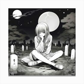 Anime Sad Girl In The Cemetery Canvas Print