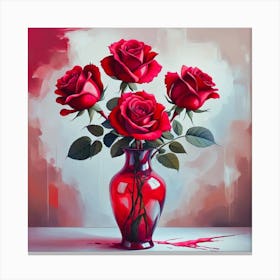 Red Roses In A Vase 3 Canvas Print