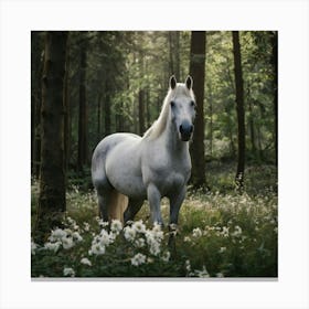 Default A Beautiful White Horse In The Middle Of A Beautiful F 2 Canvas Print