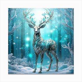 Robotic Deer Exhibiting Touches Of Teal And Iridescent Highlights Stands Centred Amidst An Enchant Canvas Print