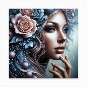 Beautiful Girl With Flowers 16 Canvas Print