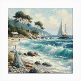 Sailor On The Beach, Acrylic Painting Style Canvas Print