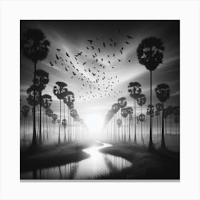 Black And White Of Palm Trees 1 Canvas Print