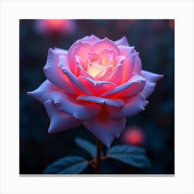 A Dreamy Rose With Petals Of Cascading, Neon Light Blooming In A Surreal Garden 1 Canvas Print