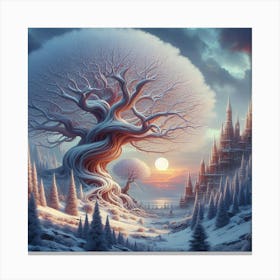 Dreamlike Winter: AI-Generated Fantasy Trees Inspired by Jacek Yerka. Canvas Print