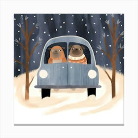 Winter Dogs In A Car Canvas Print