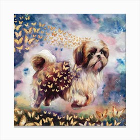 Shih Tzu With Butterflies Canvas Print