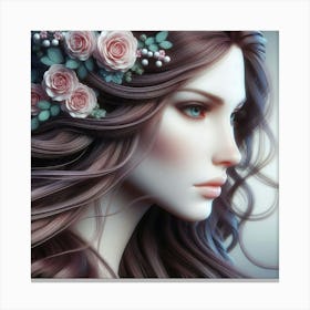 Portrait Of A Woman With Flowers Canvas Print