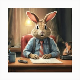 Rabbit At The Office Canvas Print