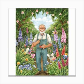 An art print featuring a captivating portrait of a master gardener amidst a lush botanical garden, surrounded by blooming flowers and greenery. This nature-inspired art print brings the beauty of gardening to life, making it perfect for plant enthusiasts and those who appreciate the tranquility of nature in home decor. Canvas Print