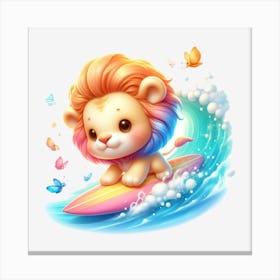 Lion On Surfboard 1 Canvas Print