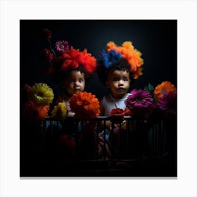 Two Little Girls In A Basket Canvas Print