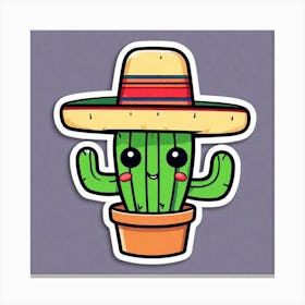 Mexico Cactus With Mexican Hat Sticker 2d Cute Fantasy Dreamy Vector Illustration 2d Flat Cen (1) Canvas Print