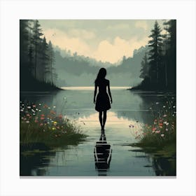 Girl Standing In Water Canvas Print