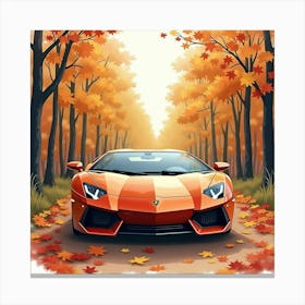 Watercolor Lamborghini Aventador In A Rustic Autumn Forest 1 1 Canvas Print