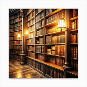 Library With Books Canvas Print