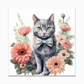 Cat With Flowers 3 Canvas Print