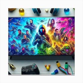 Tv With Video Games Canvas Print