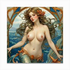 Portrait Of A Beautiful Vintage Mermaid Canvas Print