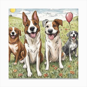 Four Dogs In A Field Canvas Print