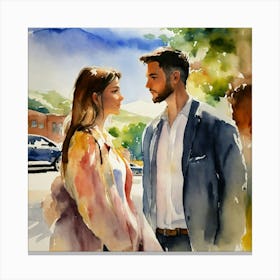 Watercolor Of A Couple Canvas Print