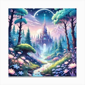 A Fantasy Forest With Twinkling Stars In Pastel Tone Square Composition 37 Canvas Print