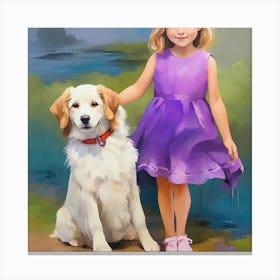 Little Girl With Dog Canvas Print